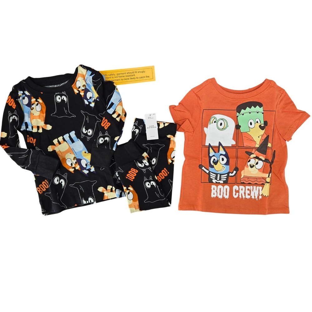 Bluey & Paw Patrol NEW 12-18M Halloween Pajamas & Boo Crew T-Shirt Set Spooky